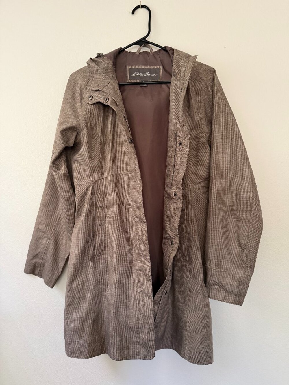 Eddie Bauer Girl On The Go Waterproof Trench Coat Brown Micro Houndstooth Small